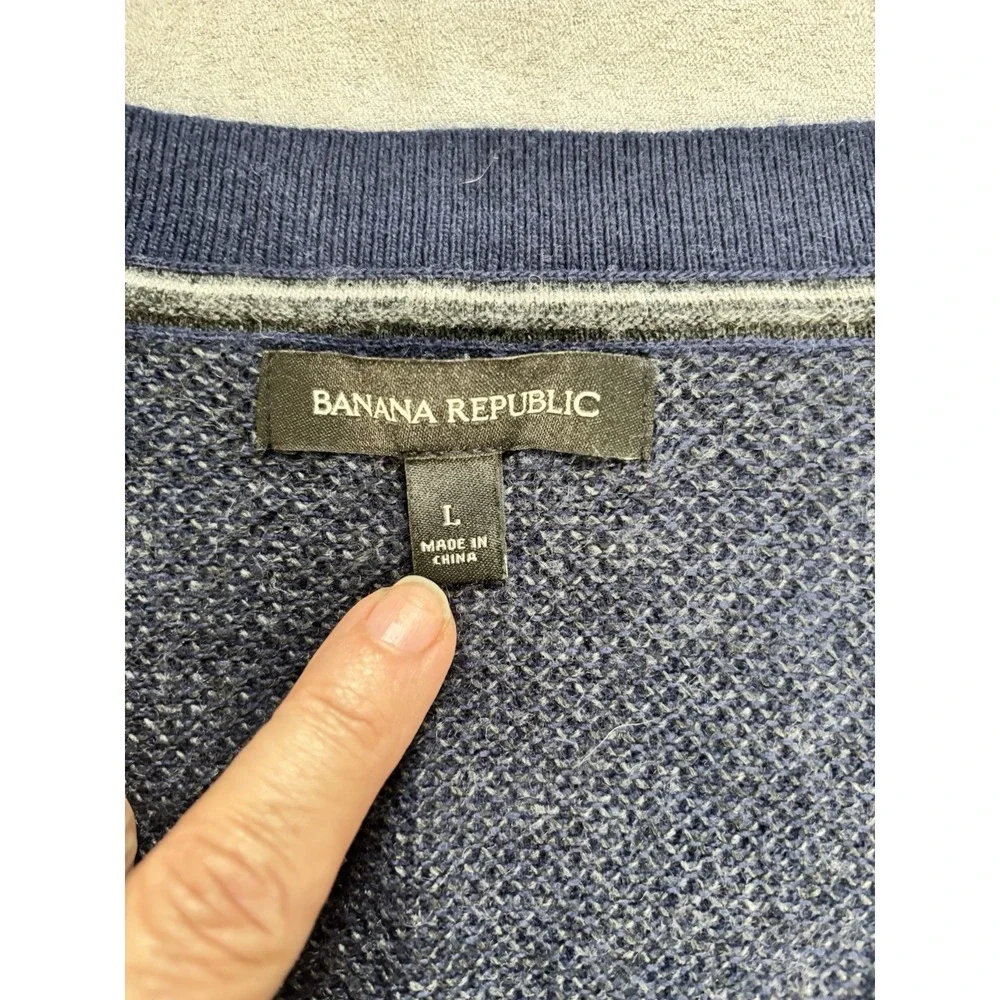 Banana Republic Mens 2012 Cardigan Sz‎ L Button Front Birdseye V Neck Wool Blend